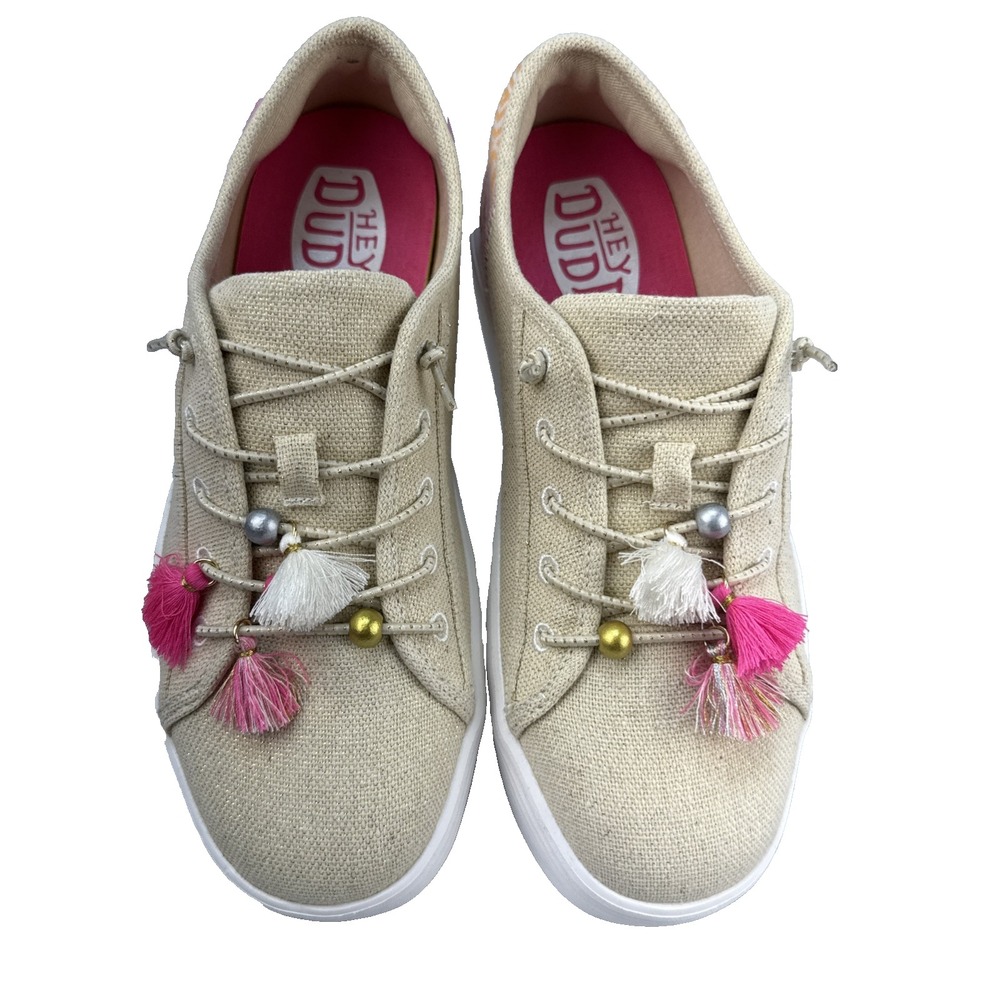 Hey Dude Cody Boho Mix Slip On Shoes Size 8 Natural Canvas Tassel Moccasin Flats